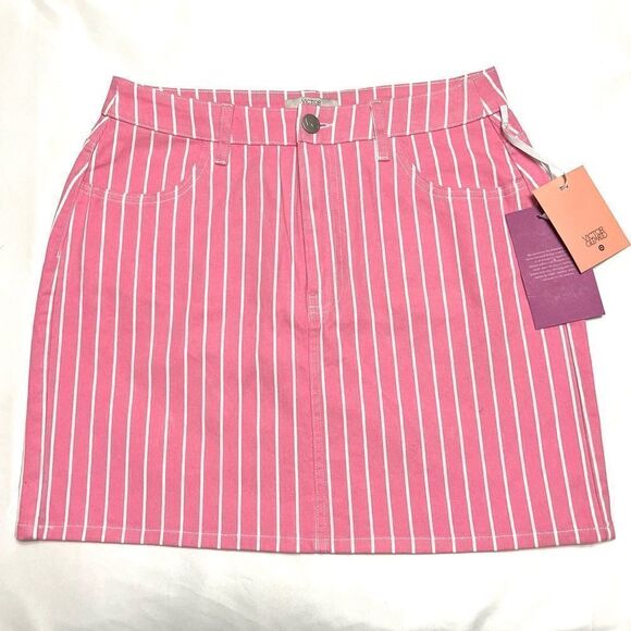 Victor Glemaud x Target Pink Pin Striped Denim Mini Jean Skirt Size 10 New - Picture 2 of 16